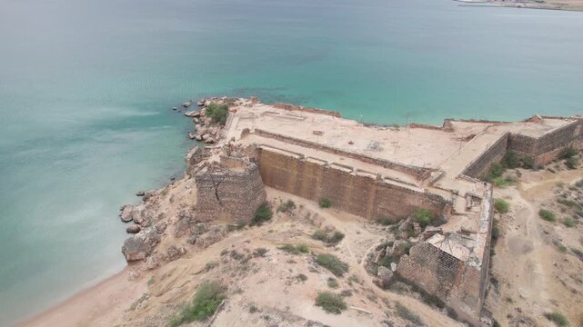 Ancient Military Architecture Ruins by Turquoise Sea, Araya Peninsula