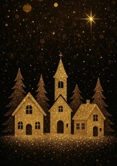 Fototapeta premium Golden festive village nightscape.