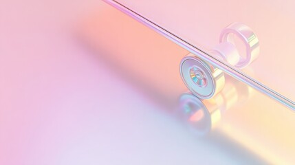 minimal light studio scene, soft pastel glow background, chrome mechanical detail isolated, clean reflections, airy composition