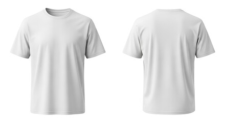 Fototapeta premium Front and back view of a blank white shortsleeve tshirt mockup, perfect for design presentation and branding, isolated on white background