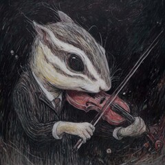 Obraz premium Anthropomorphic chipmunk plays the violin.