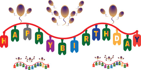 Happy Birthday hand-lettered vector art, isolated on white background with transparent layer, modern calligraphy illustration for greeting cards, social media, and party invitations.