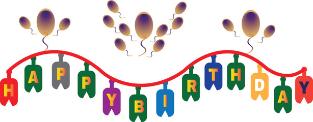 Happy Birthday hand-drawn lettering vector with transparent background, isolated on white, calligraphy style, modern illustration for greeting cards, social media, and invitations.