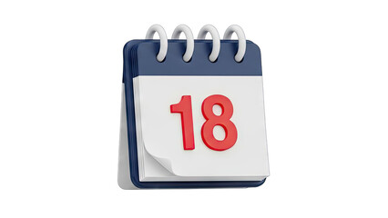 3D Rendering of a Flip Calendar Showing the Number 18 on a Transparent Background Perfect for Scheduling and Planning Concepts