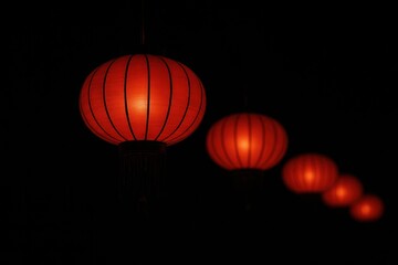 Obraz premium Red lanterns glowing softly.