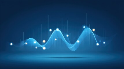 Blue abstract wave background with glowing dots and smooth lines representing technology, data analysis, and modern digital communication concepts