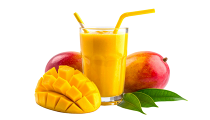 Mango juice with fruit on black