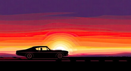 Classic Car Silhouette Sunset Road Trip Illustration.jpg