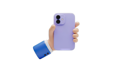 3D Rendered Hand Holding a Lavender Smartphone with Blue Blazer Sleeve Against a Transparent Background for Digital Use