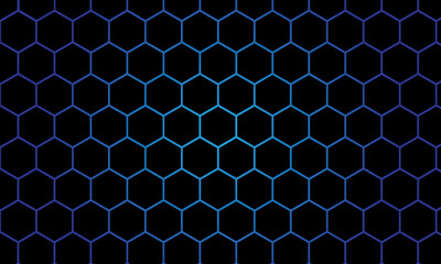 Abstract Neon Hexagon Grid Background with Blue and Red Gradient Light Effects for Technology and Gaming Design