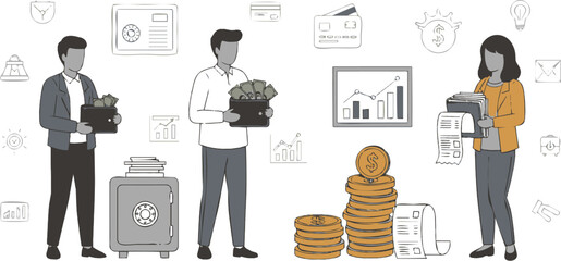 People managing finances saving money and investing for future growth.