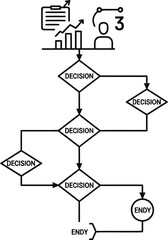 Decision Flowchart & Analytics Icon Bundle – Vector Line Art for Business Strategy and Data Evaluation