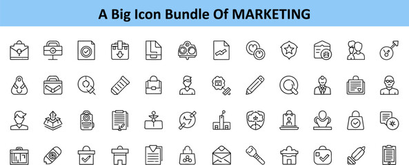 Digital Marketing Icon Set – Vector Line Art for Advertising, Social Media, Containing megaphone, advertising, online video, media social, mobile, goal or target, communication, influence and more