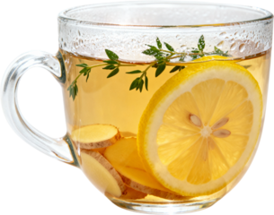 투명한유리컵에담긴따뜻한레몬생강차