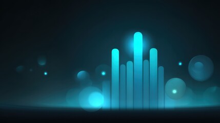 Abstract digital visualization of sound waves with glowing bars and soft circles against a dark background, ideal for technology or music themes