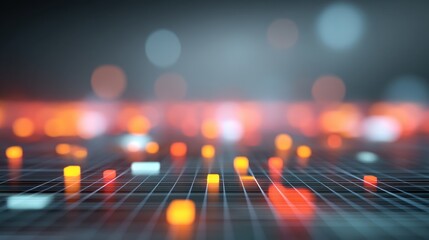 Abstract digital grid with vibrant glowing lights creating a tech-inspired atmosphere, perfect for backgrounds and futuristic designs