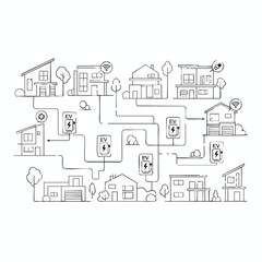 Fototapeta premium Illustration of a Smart Home Network with Connected Devices and IoT Technology.