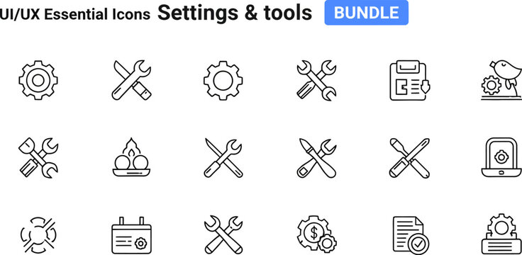 Settings & Toolbar Icon Set &ndash; Vector Line Art for UI, Apps, and Digital Interfaces"