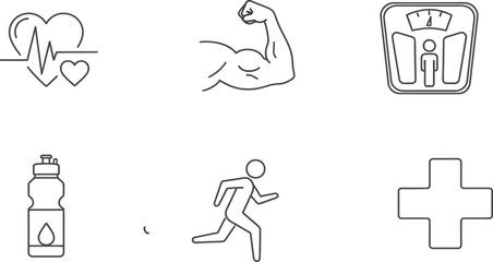 Naklejka premium Fitness Icon Bundle – Vector Line Art for Gym, Exercise, and Healthy Lifestyle