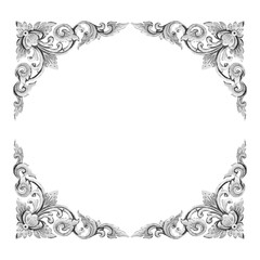 Pattern of flower carved frame isolated on white background