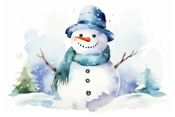 Fototapeta premium Snowman top border winter white representation.