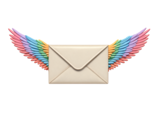 Creamy envelope with pastel rainbow wings flying letter mail, Isolated, Png Transparent Background