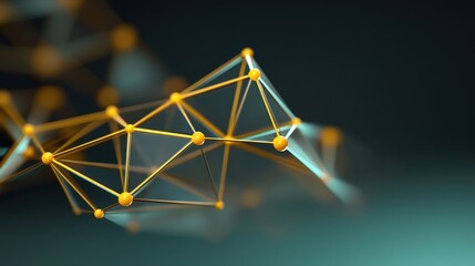 Abstract geometric connection of orange and blue lines forming a web-like structure against a dark background highlighting technology and data representation