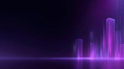 Fototapeta premium Abstract futuristic landscape with glowing purple shapes and smooth reflections on dark background for creative projects and design purposes