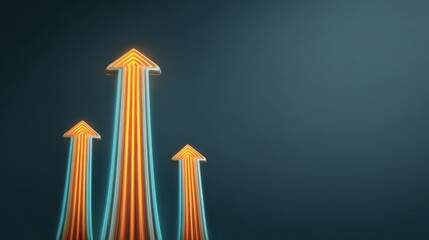 Three Vibrant Arrows Pointing Upward Against a Dark Background Signifying Growth and Progress in Business and Financial Concepts