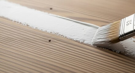 Wooden Texture Being Painted &mdash; close-up of brush applying smooth coating