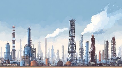 Obraz premium Panoramic View of Industrial Oil Refinery Plant.