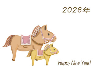 馬の親子の年賀状のカラーイラスト