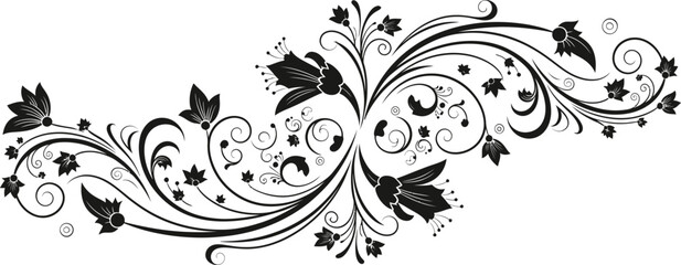 Elegant floral swirl design with butterflies in black and white vector illustration © MstSharibun
