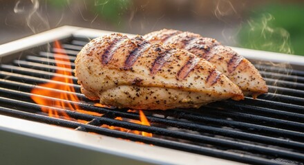 Tender Chicken Breast Roasting on Outdoor Barbeque Grill