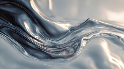 Abstract Metallic Wave with Shimmering Light Reflections on Smooth Liquid Surface