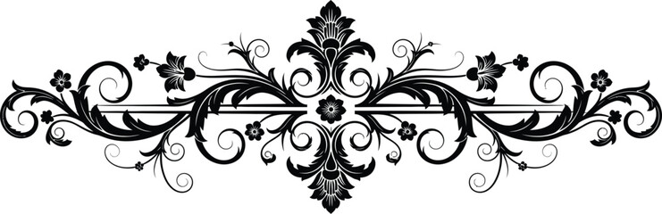 Elegant vintage floral scroll ornament with symmetrical design and ornate detailing