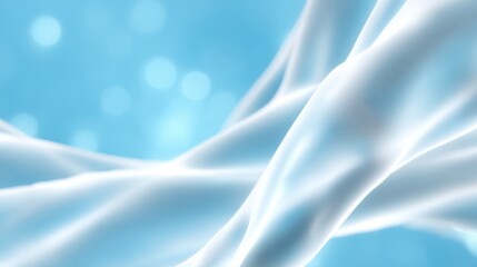 Obraz premium Soft Blue Fabric Flowing Gracefully with a Dreamy Background of Light Bokeh and Abstract Patterns for Artistic Visuals