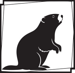 Fototapeta premium Silhouette of a groundhog standing on its hind legs with mouth open