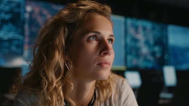 Beautiful female space tourism mission planner reviews passenger trajectories