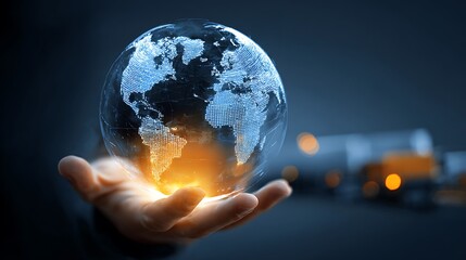 Glowing Digital Earth Globe in Hand Technology Concept.