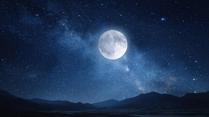 A full moon is shining in the sky