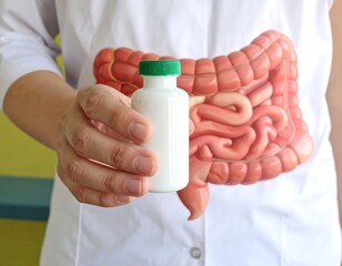 Gut Health Support - Probiotics and Digestive System Model for Wellness.