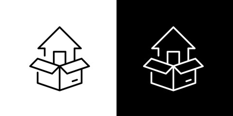 Moving Boxes and Houses Icon Showing Relocation Services or Property Development © Tifany