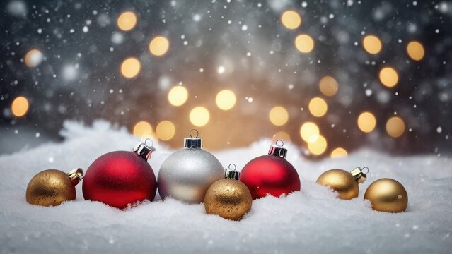 red christmas balls on snow