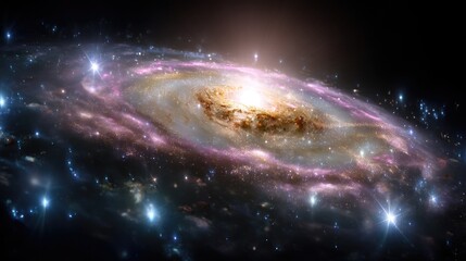 Stunning Spiral Galaxy with Brilliant Colors and Twinkling Stars in Deep Space