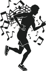 A silhouette illustration showing a person running while listening to music