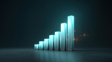 Glowing Bar Graph Increasing in Ambient Light Signifying Growth and Success in Business or Technology Fields with Modern Digital Aesthetics