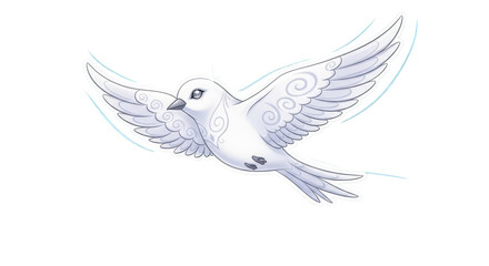 Graceful White Dove in Flight with Wings Spread Wide.
