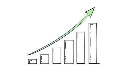 A hand sketched bar graph illustrating continuous positive growth and upward trend