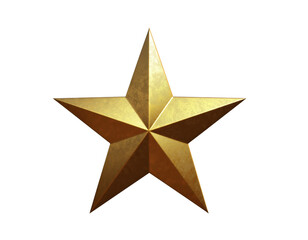 Obraz premium A shiny golden star decoration, a classic Christmas symbol, is a five-pointed shape used as an award icon against a white background